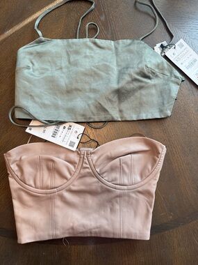 Zara Women’s Satin Bustier Crop Top - Pink & Sage (2-Pack)